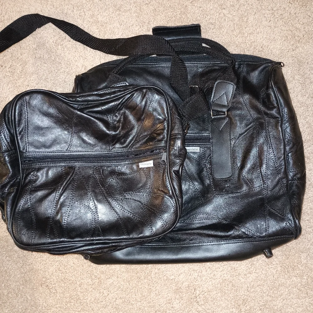 Men's Black Patchwork‎ Genuine Leather Bag Set